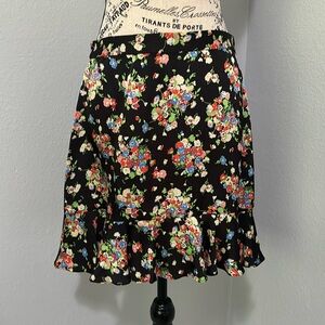 Boden Satin Skirt Multi Floral Black with Ruffled Bottom Size US 8 UK 12